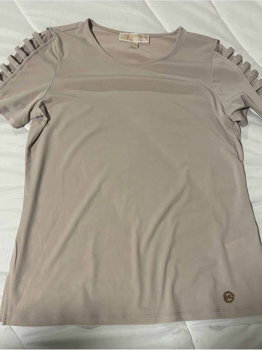 Michael Kors Taupe Cutout Ladder Shoulder Short Sleeve Top Size Small